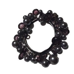 Black Pearl And Purple Crystals Streach Bracelet Vintage Pb1